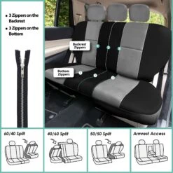 Premium PU Leather Seat Covers - Rear Gray / Black(Premium Pu Leather Seat Covers Rear Gray Black) -FH Group pu002 gray 7 fad1a508 de8a 48fd 8627 211d754543e1