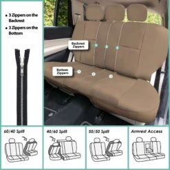 Premium PU Leather Seat Covers - Full Set Tan(Premium Pu Leather Seat Covers Full Set Tan) -FH Group pu002 tan 7 be9b7511 db6a 41b8 a4be 2b5025af046b