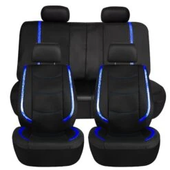 Galaxy13 Metallic Striped Deluxe Leatherette Seat Covers - Full Set Blue(Galaxy13 Metallic Striped Deluxe Leatherette Seat Covers Full Set Blue)