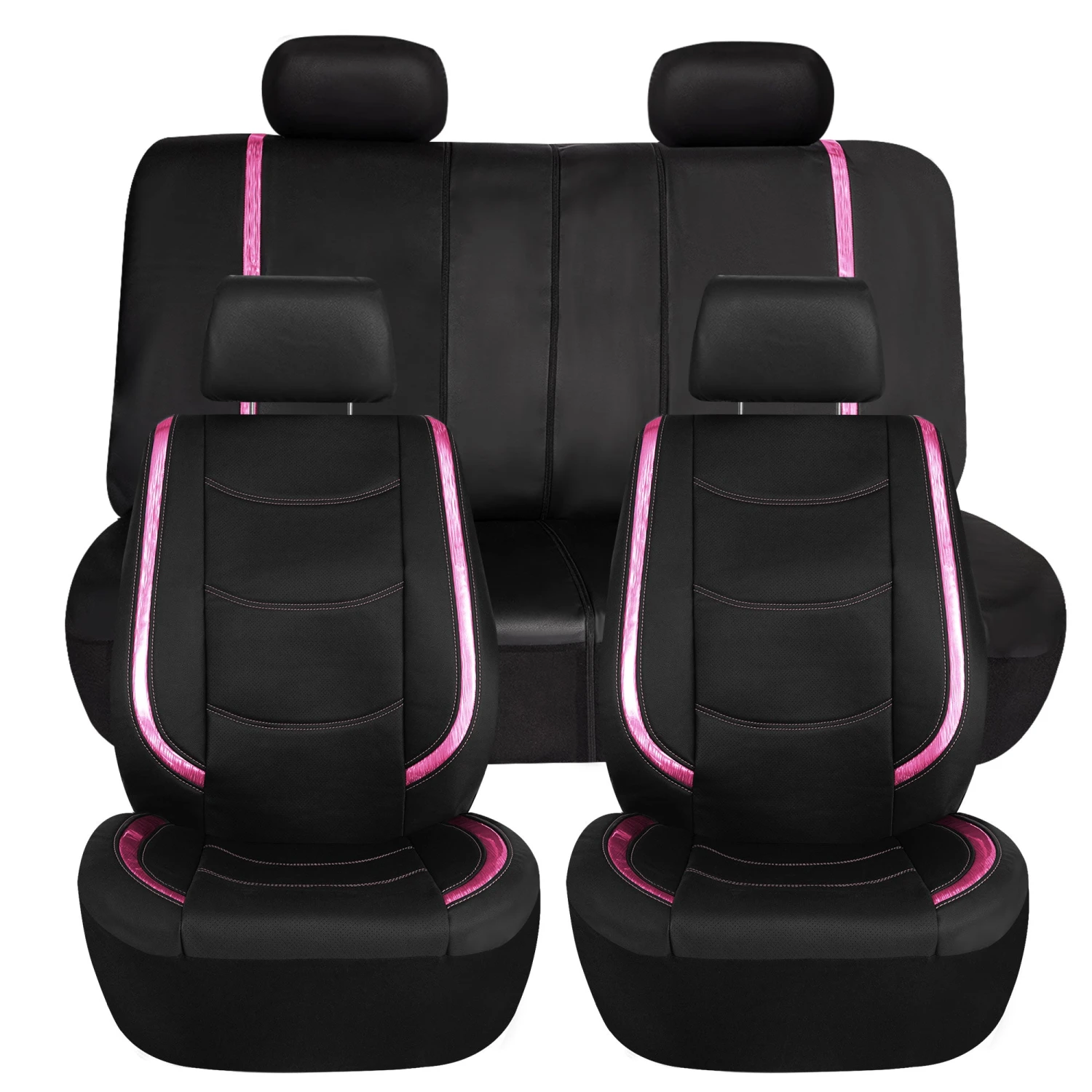 Galaxy13 Metallic Striped Deluxe Leatherette Seat Covers And Matching Floor Mats - Pink Combo Set(Galaxy13 Metallic Striped Deluxe Leatherette Seat Covers And Matching Floor Mats Pink Combo Set) 3 Galaxy13 Metallic Striped Deluxe Leatherette Seat Covers And Matching Floor Mats - Pink Combo Set(Galaxy13 Metallic Striped Deluxe Leatherette Seat Covers And Matching Floor Mats Pink Combo Set) - Image 3