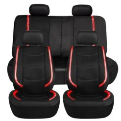 Galaxy13 Metallic Striped Deluxe Leatherette Seat Covers And Matching Floor Mats - Red Combo Set(Galaxy13 Metallic Striped Deluxe Leatherette Seat Covers And Matching Floor Mats Red Combo Set) -FH Group pu013 red 3 1