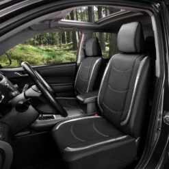 Galaxy13 Metallic Striped Deluxe Leatherette Seat Covers And Matching Floor Mats - White Combo Set(Galaxy13 Metallic Striped Deluxe Leatherette Seat Covers And Matching Floor Mats Gray Combo Set) -FH Group pu013 sliver 2 1