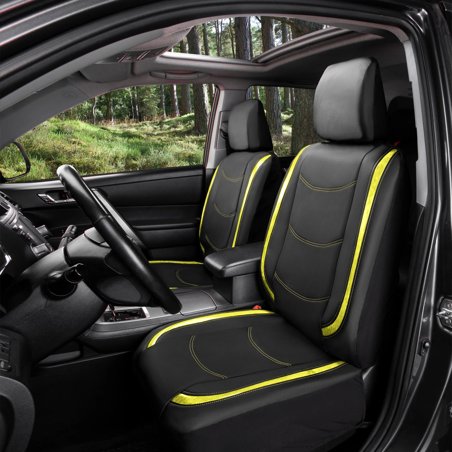 Galaxy13 Metallic Striped Deluxe Leatherette Seat Covers - Full Set Yellow(Galaxy13 Metallic Striped Deluxe Leatherette Seat Covers Full Set Yellow) 2 Galaxy13 Metallic Striped Deluxe Leatherette Seat Covers - Full Set Yellow(Galaxy13 Metallic Striped Deluxe Leatherette Seat Covers Full Set Yellow) - Image 2