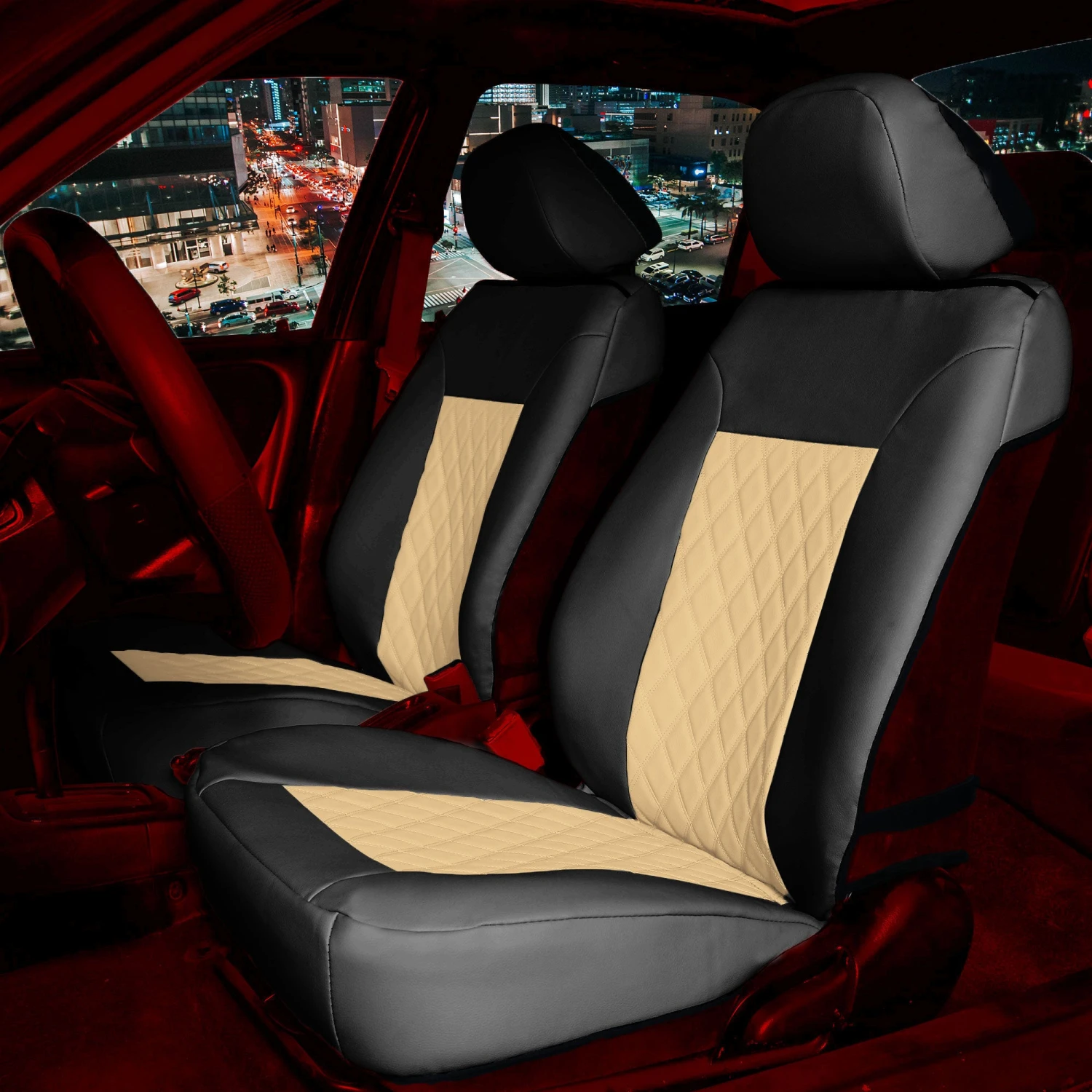 Quality Faux Leather Diamond Pattern Car Seat Cushions - Front Set Beige / Black(Quality Faux Leather Diamond Pattern Car Seat Cushions Front Set Beige Black) 3 Quality Faux Leather Diamond Pattern Car Seat Cushions - Front Set Beige / Black(Quality Faux Leather Diamond Pattern Car Seat Cushions Front Set Beige Black) - Image 3