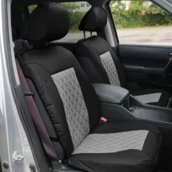 Quality Faux Leather Diamond Pattern Car Seat Cushions - Front Set Gray / Black(Quality Faux Leather Diamond Pattern Car Seat Cushions Front Set Gray Black) -FH Group pu088 incar gray black v2 e1568818622816