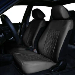 Quality Faux Leather Diamond Pattern Car Seat Cushions - Front Set Black(Quality Faux Leather Diamond Pattern Car Seat Cushions Front Set Black) -FH Group pu088black 3