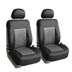 Quality Faux Leather Diamond Pattern Car Seat Cushions - Front Set Gray / Black(Quality Faux Leather Diamond Pattern Car Seat Cushions Front Set Gray Black)