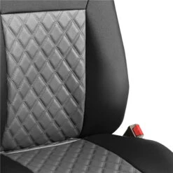 Quality Faux Leather Diamond Pattern Car Seat Cushions - Front Set Gray / Black(Quality Faux Leather Diamond Pattern Car Seat Cushions Front Set Gray Black) -FH Group pu088gray 2