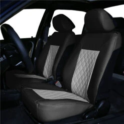 Quality Faux Leather Diamond Pattern Car Seat Cushions - Front Set Gray / Black(Quality Faux Leather Diamond Pattern Car Seat Cushions Front Set Gray Black) -FH Group pu088gray 3