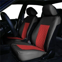 Quality Faux Leather Diamond Pattern Car Seat Cushions - Front Set Red(Quality Faux Leather Diamond Pattern Car Seat Cushions Front Set Red) -FH Group pu088red 3