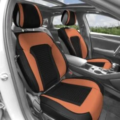 Tour19 Faux Leather 3D Mesh Seat Cushions - Front Set Brown(Tour19 Faux Leather 3d Mesh Seat Cushions Front Set Brown) -FH Group pu219brown interior passenger side3