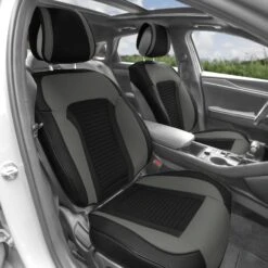 Tour19 Faux Leather 3D Mesh Seat Cushions - Front Set Gray(Tour19 Faux Leather 3d Mesh Seat Cushions Front Set Gray) -FH Group pu219gray interior passenger side3