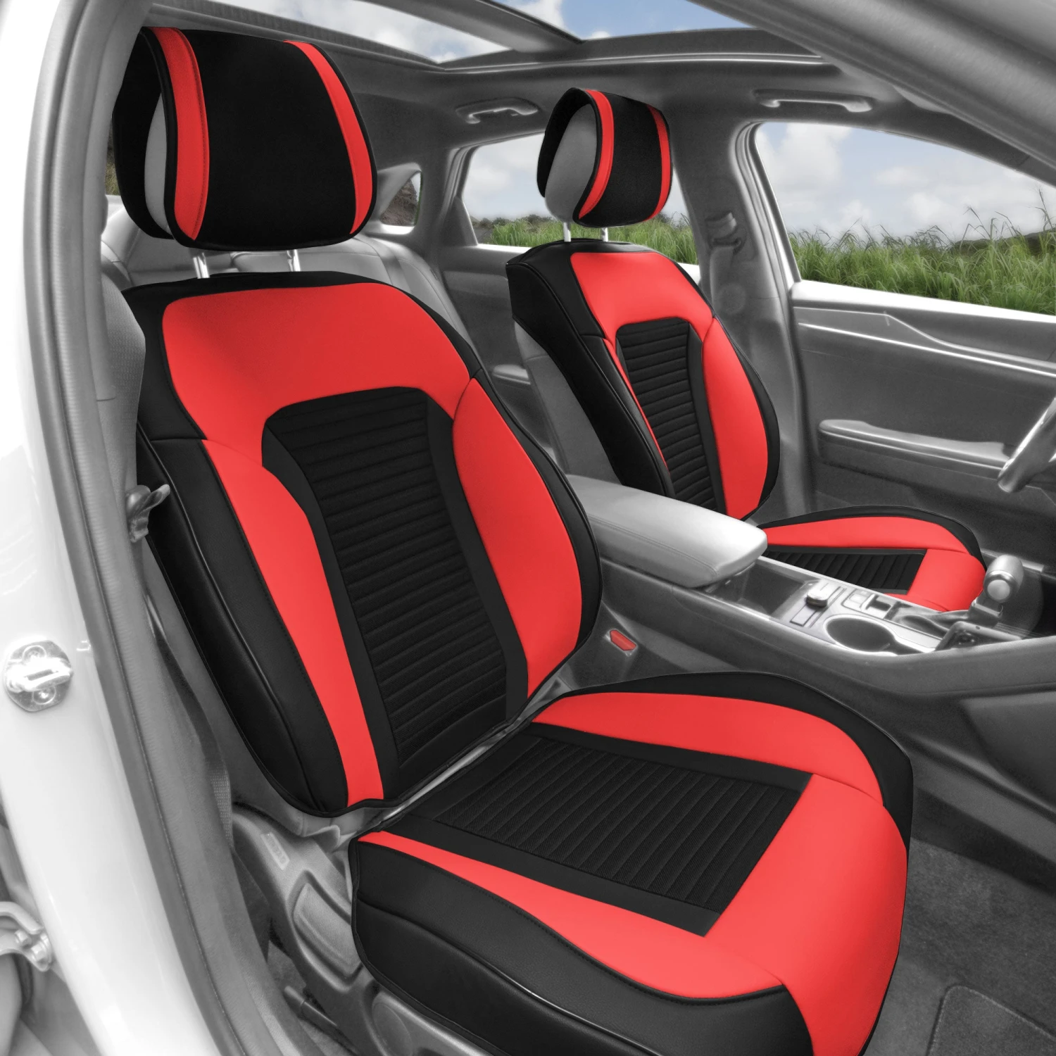 Tour19 Faux Leather 3D Mesh Seat Cushions - Front Set Red(Tour19 Faux Leather 3d Mesh Seat Cushions Front Set Red) 3 Tour19 Faux Leather 3D Mesh Seat Cushions - Front Set Red(Tour19 Faux Leather 3d Mesh Seat Cushions Front Set Red) - Image 3