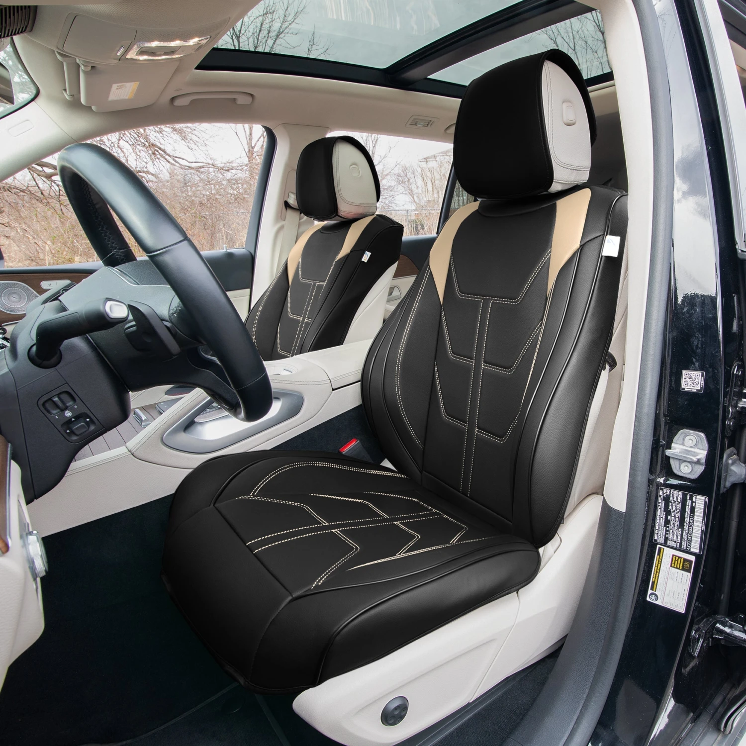 Hybrid70 Deluxe Faux Leather Car Seat Covers With Modern Pattern - Front Set Beige(Hybrid70 Deluxe Faux Leather Car Seat Covers With Modern Pattern Front Set Beige) 2 Hybrid70 Deluxe Faux Leather Car Seat Covers With Modern Pattern - Front Set Beige(Hybrid70 Deluxe Faux Leather Car Seat Covers With Modern Pattern Front Set Beige) - Image 2