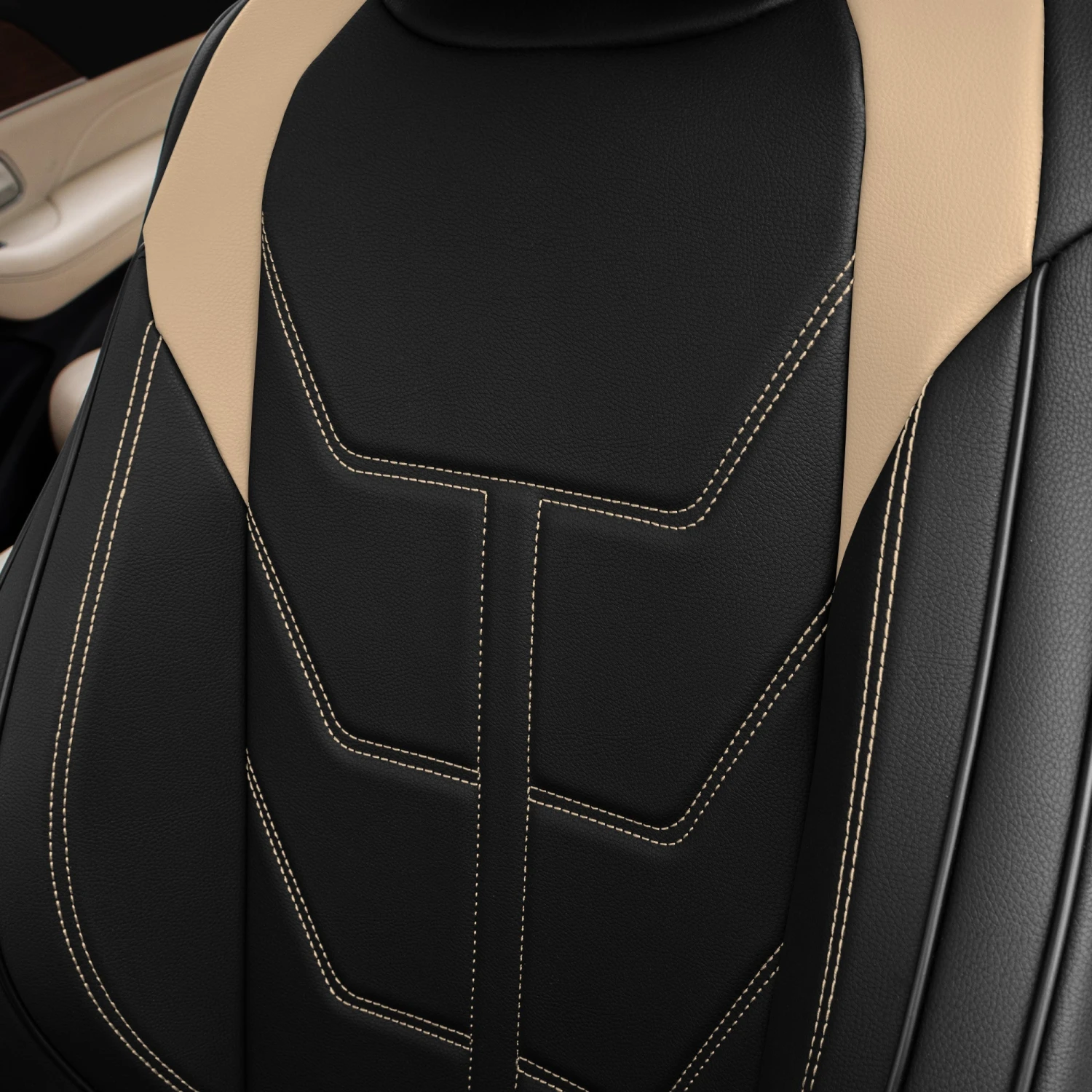 Hybrid70 Deluxe Faux Leather Car Seat Covers With Modern Pattern - Front Set Beige(Hybrid70 Deluxe Faux Leather Car Seat Covers With Modern Pattern Front Set Beige) 4 Hybrid70 Deluxe Faux Leather Car Seat Covers With Modern Pattern - Front Set Beige(Hybrid70 Deluxe Faux Leather Car Seat Covers With Modern Pattern Front Set Beige) - Image 4