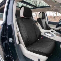 Bionic70 Deluxe Faux Leather Car Seat Covers With Contrast Stitching - Front Set Black(Bionic70 Deluxe Faux Leather Car Seat Covers With Contrast Stitching Front Set Black) -FH Group tp70002 black 2