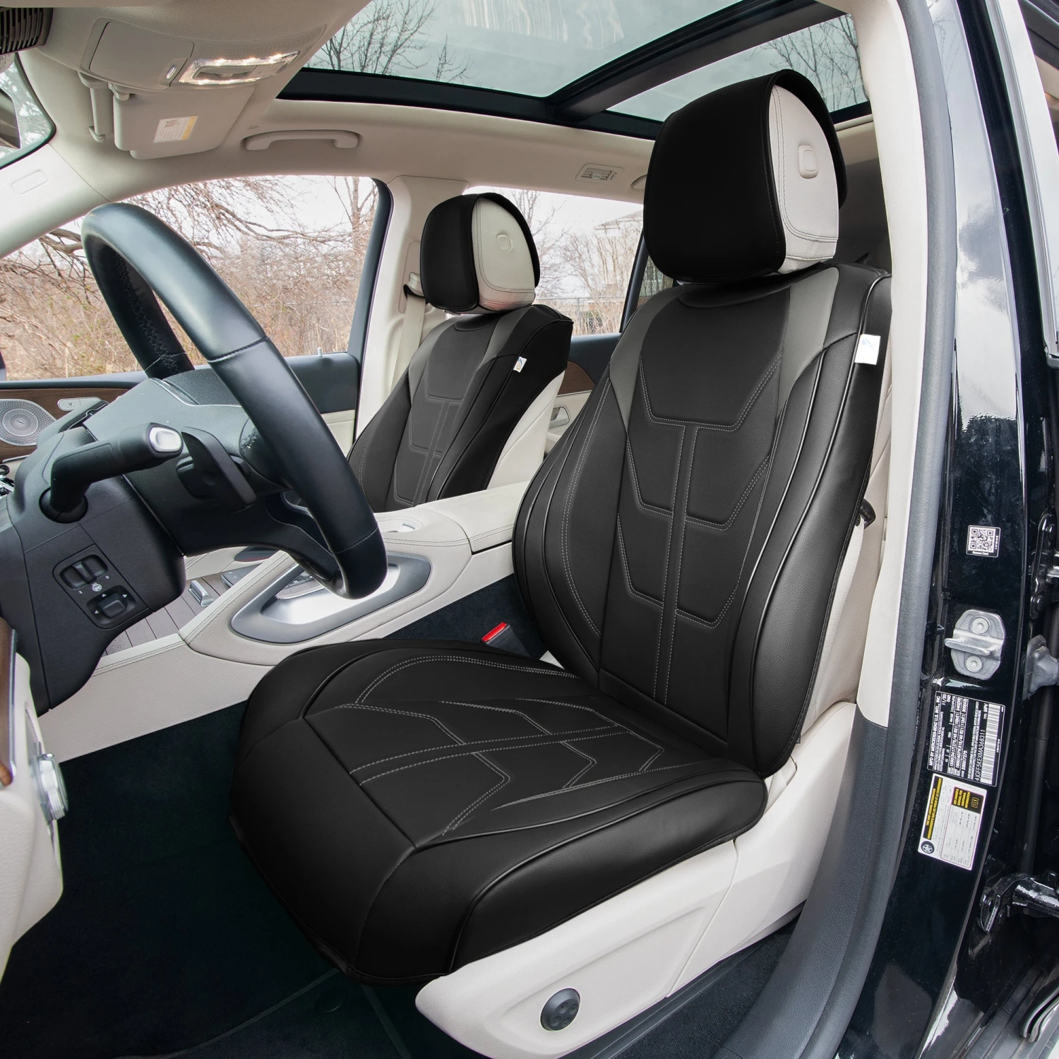 Bionic70 Deluxe Faux Leather Car Seat Covers With Contrast Stitching - Front Set Gray(Bionic70 Deluxe Faux Leather Car Seat Covers With Contrast Stitching Front Set Gray) 2 Bionic70 Deluxe Faux Leather Car Seat Covers With Contrast Stitching - Front Set Gray(Bionic70 Deluxe Faux Leather Car Seat Covers With Contrast Stitching Front Set Gray) - Image 2