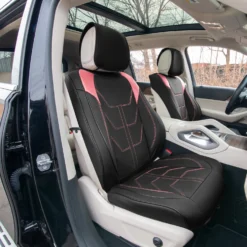 Bionic70 Deluxe Faux Leather Car Seat Covers With Contrast Stitching - Front Set Pink(Bionic70 Deluxe Faux Leather Car Seat Covers With Contrast Stitching Front Set Pink) -FH Group tp70002 pink 2