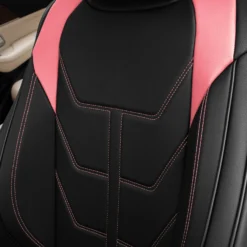 Bionic70 Deluxe Faux Leather Car Seat Covers With Contrast Stitching - Front Set Pink(Bionic70 Deluxe Faux Leather Car Seat Covers With Contrast Stitching Front Set Pink) -FH Group tp70002 pink 3