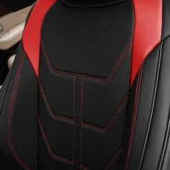 Bionic70 Deluxe Faux Leather Car Seat Covers With Contrast Stitching - Front Set Red(Bionic70 Deluxe Faux Leather Car Seat Covers With Contrast Stitching Front Set Red) -FH Group tp70002 red 3