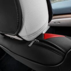 Bionic70 Deluxe Faux Leather Car Seat Covers With Contrast Stitching - Front Set Red(Bionic70 Deluxe Faux Leather Car Seat Covers With Contrast Stitching Front Set Red) -FH Group tp70002 red 6