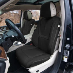 Hybrid70 Deluxe Faux Leather Car Seat Covers With Modern Pattern - Front Set Black(Hybrid70 Deluxe Faux Leather Car Seat Covers With Modern Pattern Front Set Black)