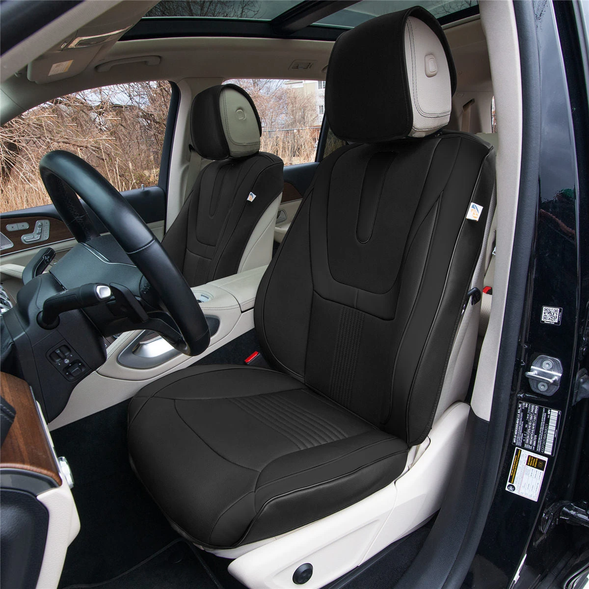 Hybrid70 Deluxe Faux Leather Car Seat Covers With Modern Pattern - Front Set Black(Hybrid70 Deluxe Faux Leather Car Seat Covers With Modern Pattern Front Set Black) 1 Hybrid70 Deluxe Faux Leather Car Seat Covers With Modern Pattern - Front Set Black(Hybrid70 Deluxe Faux Leather Car Seat Covers With Modern Pattern Front Set Black)