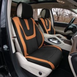 Hybrid70 Deluxe Faux Leather Car Seat Covers With Modern Pattern - Front Set Brown(Hybrid70 Deluxe Faux Leather Car Seat Covers With Modern Pattern Front Set Brown) -FH Group tp70003 brown 2