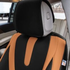 Hybrid70 Deluxe Faux Leather Car Seat Covers With Modern Pattern - Front Set Brown(Hybrid70 Deluxe Faux Leather Car Seat Covers With Modern Pattern Front Set Brown) -FH Group tp70003 brown 5