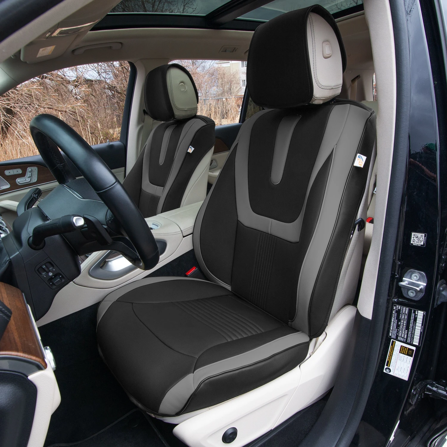 Hybrid70 Deluxe Faux Leather Car Seat Covers With Modern Pattern - Front Set Gray(Hybrid70 Deluxe Faux Leather Car Seat Covers With Modern Pattern Front Set Gray) 2 Hybrid70 Deluxe Faux Leather Car Seat Covers With Modern Pattern - Front Set Gray(Hybrid70 Deluxe Faux Leather Car Seat Covers With Modern Pattern Front Set Gray) - Image 2