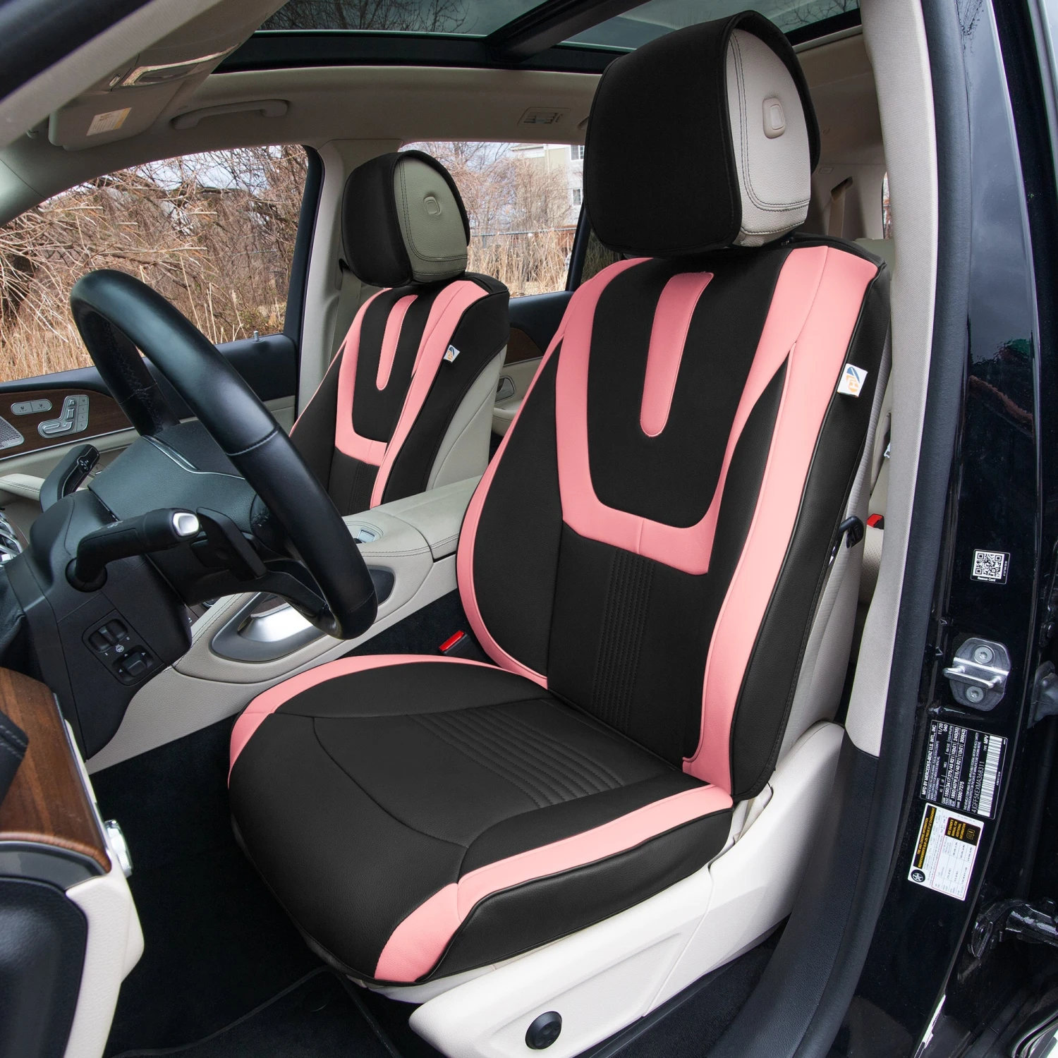 Hybrid70 Deluxe Faux Leather Car Seat Covers With Modern Pattern - Front Set Pink(Hybrid70 Deluxe Faux Leather Car Seat Covers With Modern Pattern Front Set Pink) 2 Hybrid70 Deluxe Faux Leather Car Seat Covers With Modern Pattern - Front Set Pink(Hybrid70 Deluxe Faux Leather Car Seat Covers With Modern Pattern Front Set Pink) - Image 2