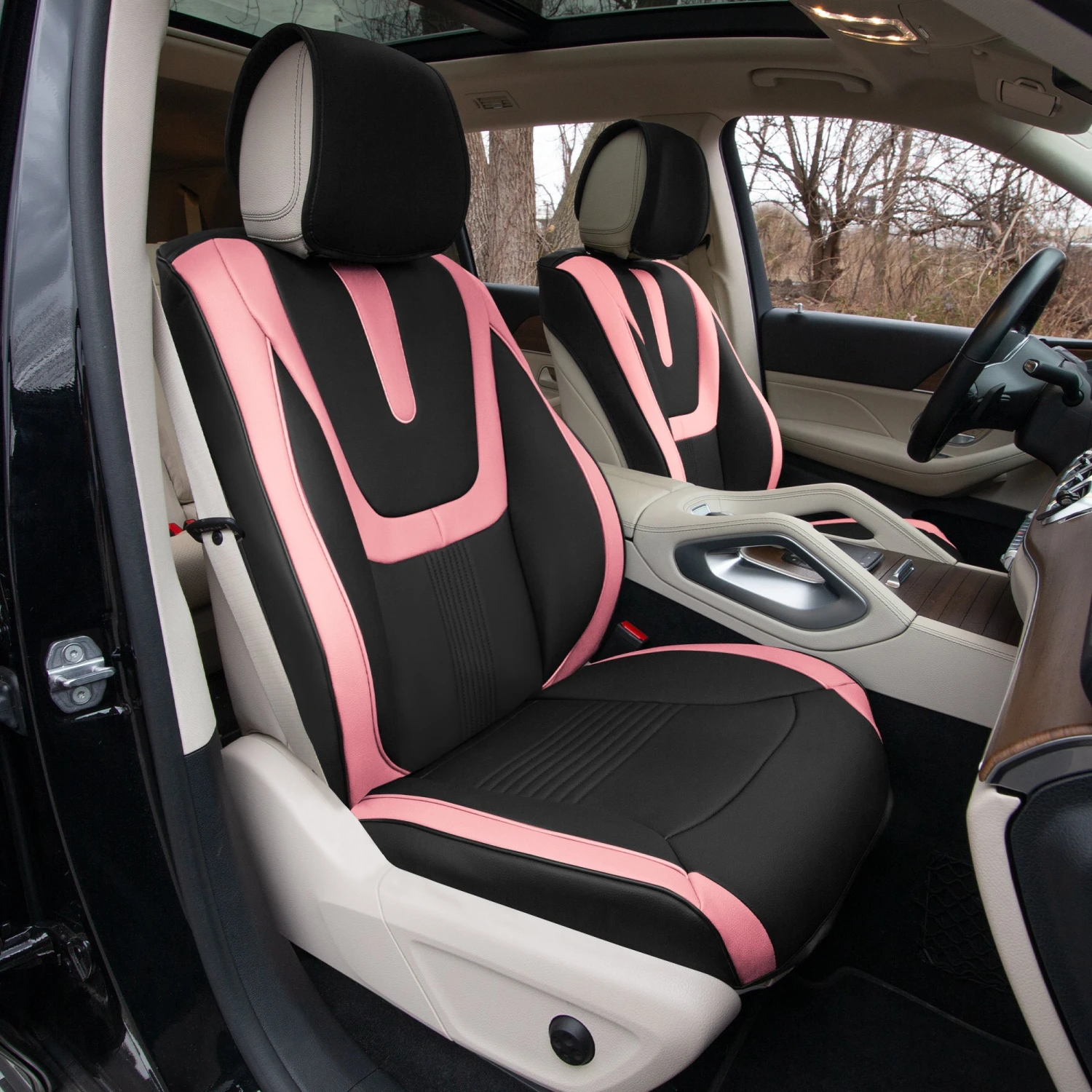 Hybrid70 Deluxe Faux Leather Car Seat Covers With Modern Pattern - Front Set Pink(Hybrid70 Deluxe Faux Leather Car Seat Covers With Modern Pattern Front Set Pink) 3 Hybrid70 Deluxe Faux Leather Car Seat Covers With Modern Pattern - Front Set Pink(Hybrid70 Deluxe Faux Leather Car Seat Covers With Modern Pattern Front Set Pink) - Image 3
