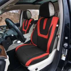 Hybrid70 Deluxe Faux Leather Car Seat Covers With Modern Pattern - Front Set Red(Hybrid70 Deluxe Faux Leather Car Seat Covers With Modern Pattern Front Set Red)